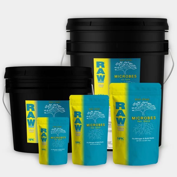 RAW Microbes Azos beneficial bacteria fertilizer supplement for nitrogen fixation and root growth, high CFU microbial inoculant for soil and hydroponics, available in multiple sizes