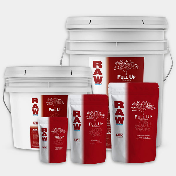 RAW Full Up fulvic acid supplement, 100% water soluble powder from humates for soil, hydroponics, and foliar feeding nutrient programs.