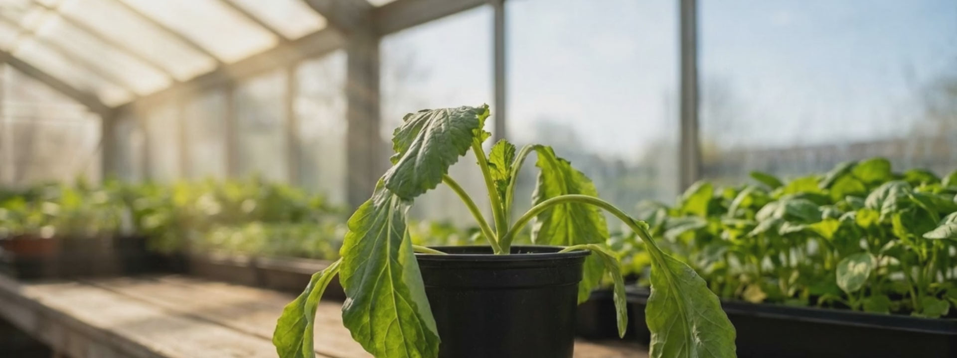 Time-lapse of a tired greenhouse plant lifting and unfurling toward the light