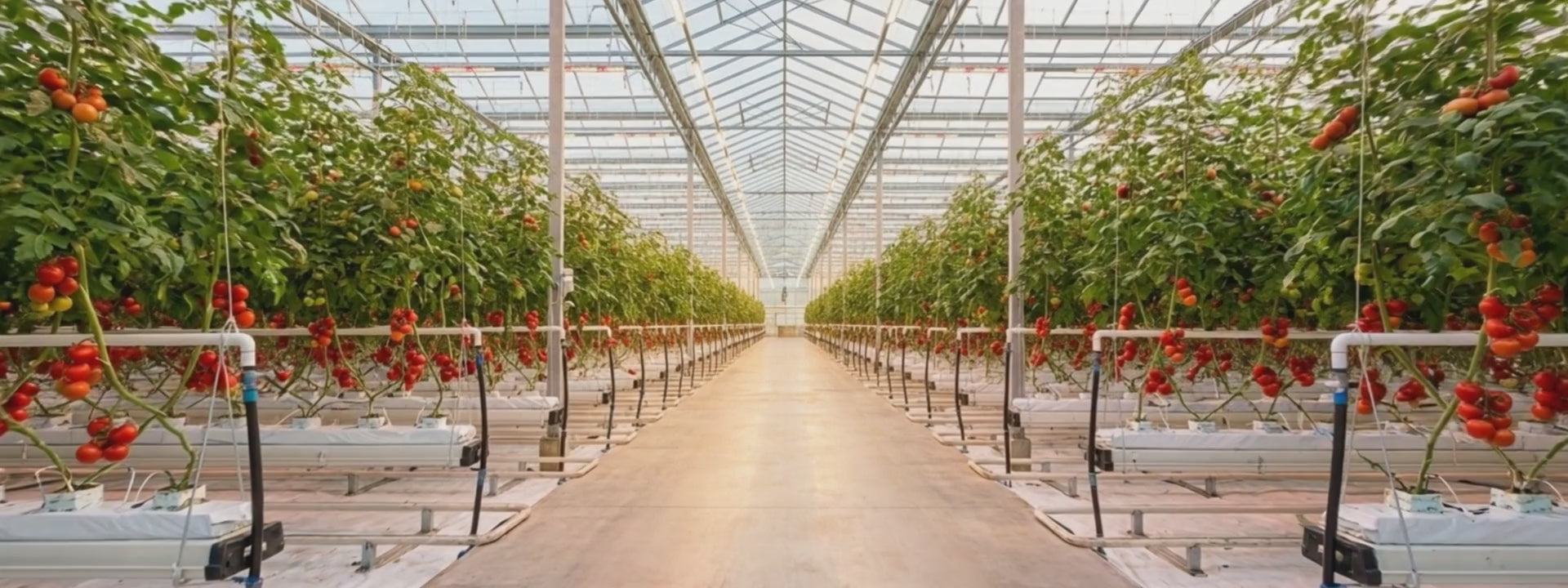 Hydroponic greenhouse aisle - slowed