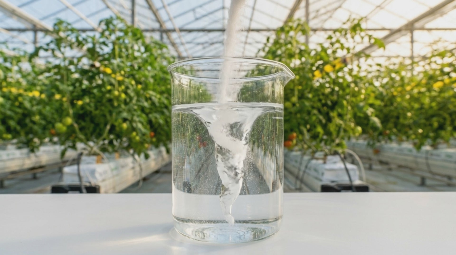 Soluble powder poured into water, dissolving until the water runs clear