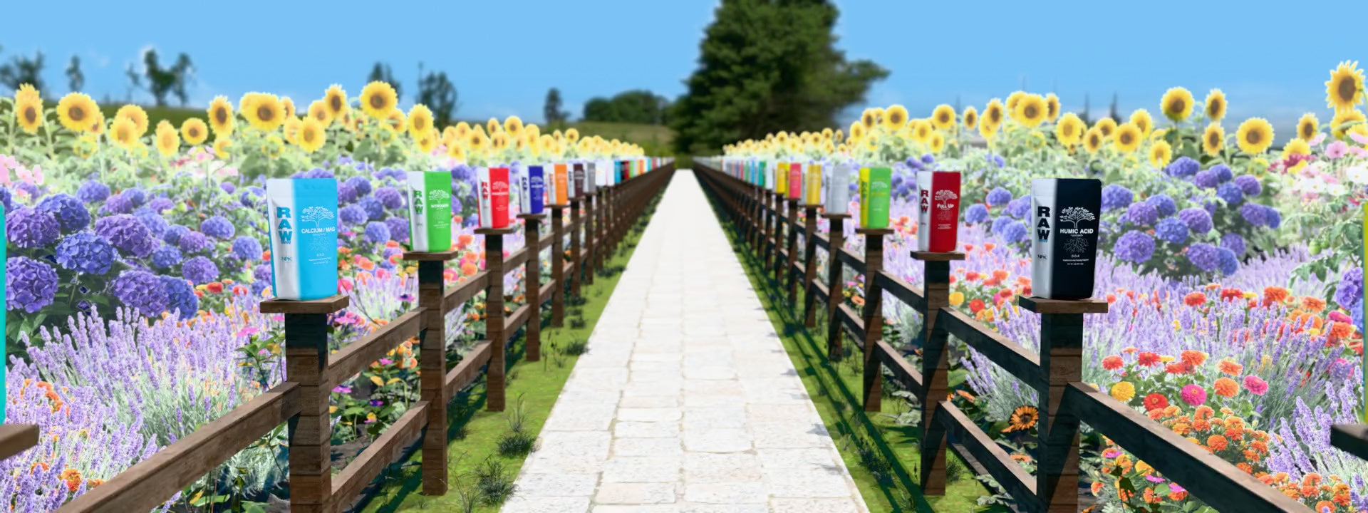 Endless garden path with a RAW pouch on every fence post